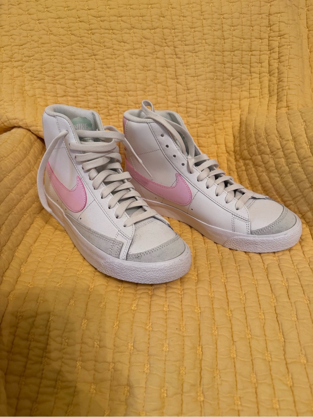 Nike High-Top Sneakers - White with Pink Swoosh